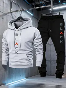 2026 new men's two-piece hoodie set with letter print, casual sports jogger pants, suitable for spring, autumn, and winter, made from soft and comfortable fabric, ideal for everyday casual wear