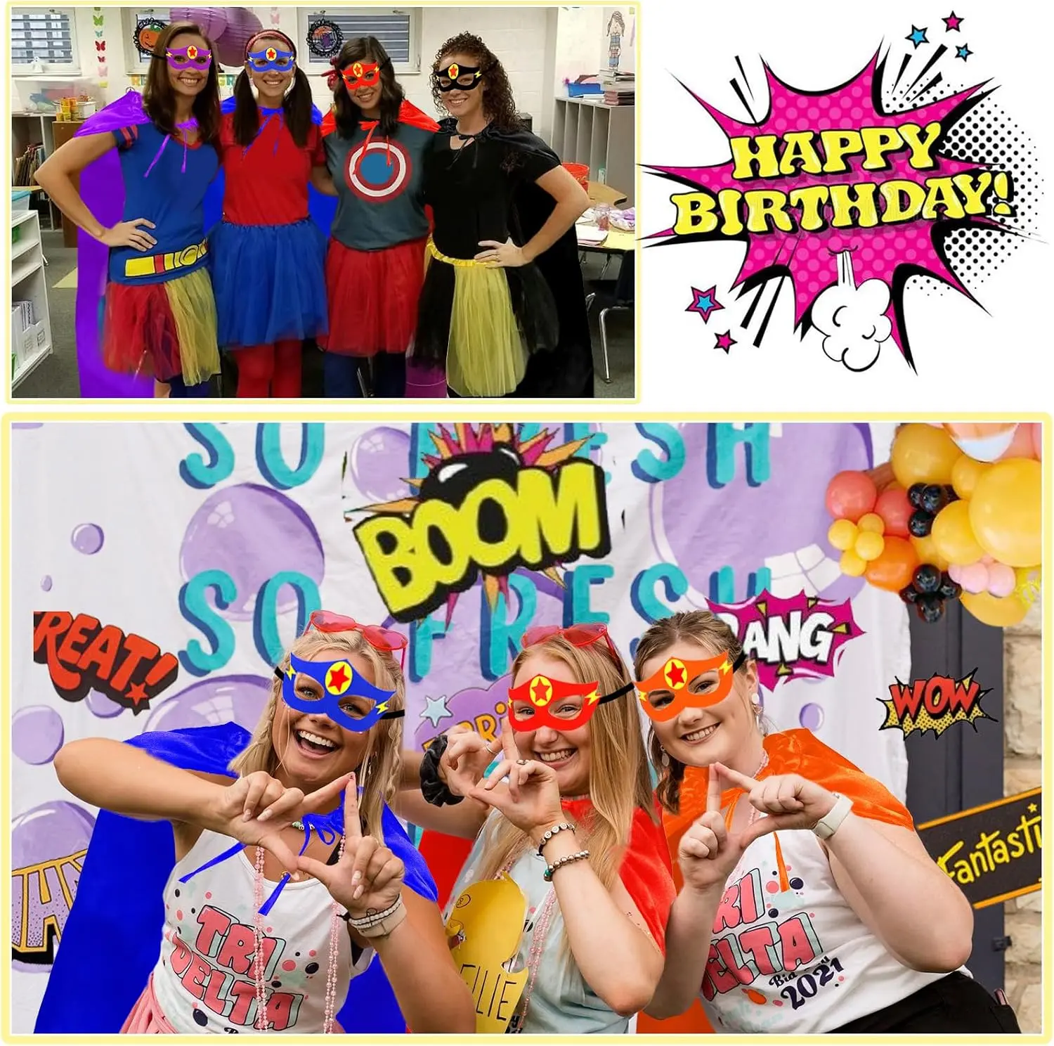 Superhero Capes for Adults Masks 4 Pack Group Super-Hero Costumes as Women Men Dress-Up Family Party Christmas GiftsGift.