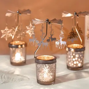 Romantic Rotating Candle Holder - Polished Metal, Tabletop Decor for Home & Weddings, Perfect Birthday Gift