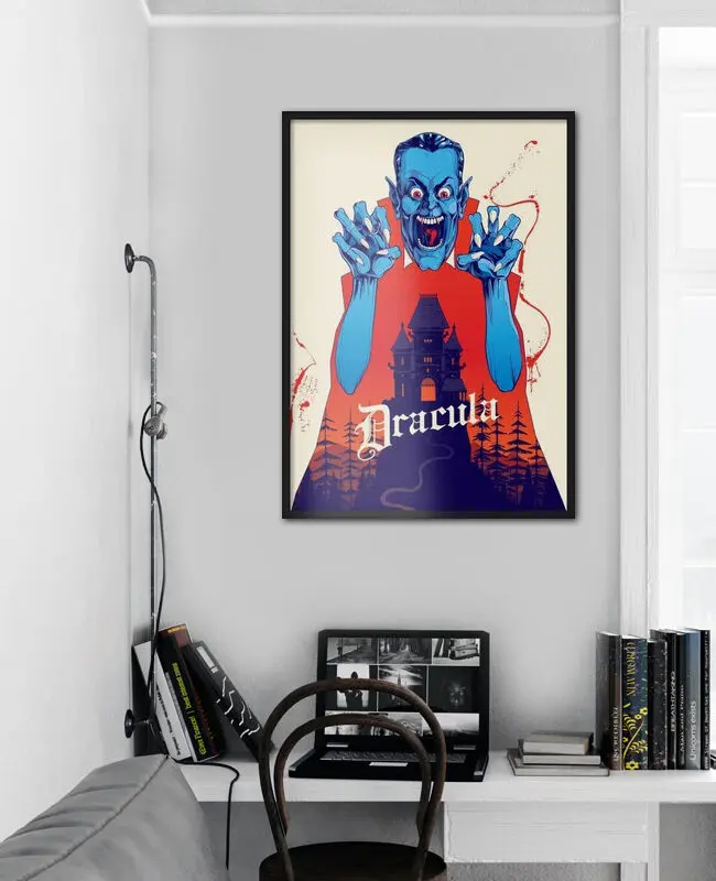 Art Print Vampire Dracula Poster And Haunted House .Halloween Decorations, Halloween Party Decorations. Halloween Hrror Movies. Spooky Halloween Decorations, Wall Decor.