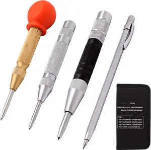 4 Pack 5 Inch and 6 Inch Automatic Center Punch Set, Adjustable Spring Loaded Center Punch and Metal Engraving Pen for Metal  Working with Tool Storage Bag