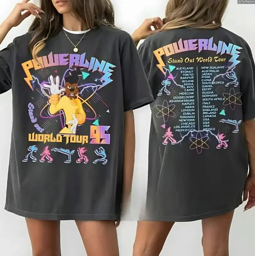 Comfort Colors Two Sided Powerline Stand Out World Tour 95 Comfort Colors T-shirt, Vintage A Goofy Movie Shirt, Retro 90s Vintage Graphic Tee Unisex Casual for Men & Women