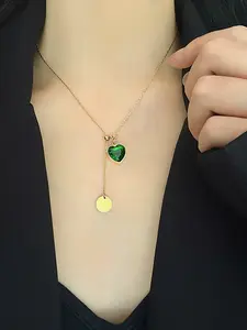 Vintage Emerald Zircon Heart Pendant Necklace, Adjustable Drawstring, Elegant Women's Jewelry, Ideal Gift for Mom and Girlfriend