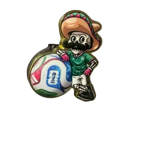 Vintage Vibrant Mexico Soccer Enamel-Metal Brooch - Bold Gold Detail Collar Clip, Decor Pins, Fashion Lapel Pin, Casual Fashion Clothes Accessory, Limited Quantity