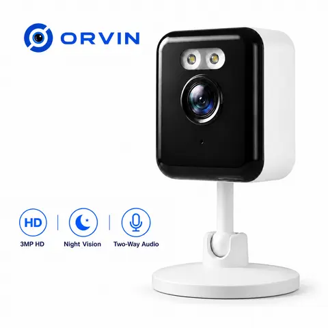 Orvin Smart Security Camera (cam2r) - 3MP Wi-Fi Device, No 4G Data Plan Needed, MicroSD Slot Local Storage, Tabletop Easy Installation, AI Motion Sensor, 4x Digital IR Night Vision, Remote Viewing for Home [Security Cameras & Systems]