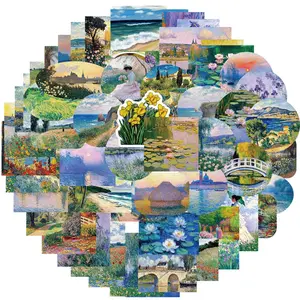 Oil Painting Pattern Sticker, 50pcs/set Retro Vintage Oil Painting Sticker, Decorative Sticker for Laptop Phone Water Bottles, Ornaments
