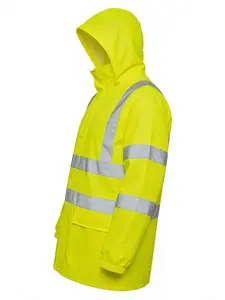 Men's High Visibility Reflective Hooded Raincoat, Waterproof Windproof Fabric, Drawstring Hood Design, Ideal for Transportation, Construction, Fishing