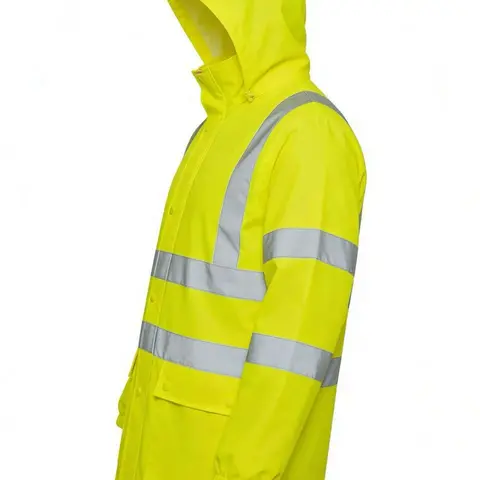 Men's High Visibility Reflective Hooded Raincoat, Waterproof Windproof Fabric, Drawstring Hood Design, Ideal for Transportation, Construction, Fishing, Waterproof Clothes