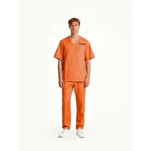 High Fidelity Breathable Prisoner Costume Set, Adult Men Halloween Theme Party Cosplay, Loose Short Sleeve Top & Long Pants Two-Piece