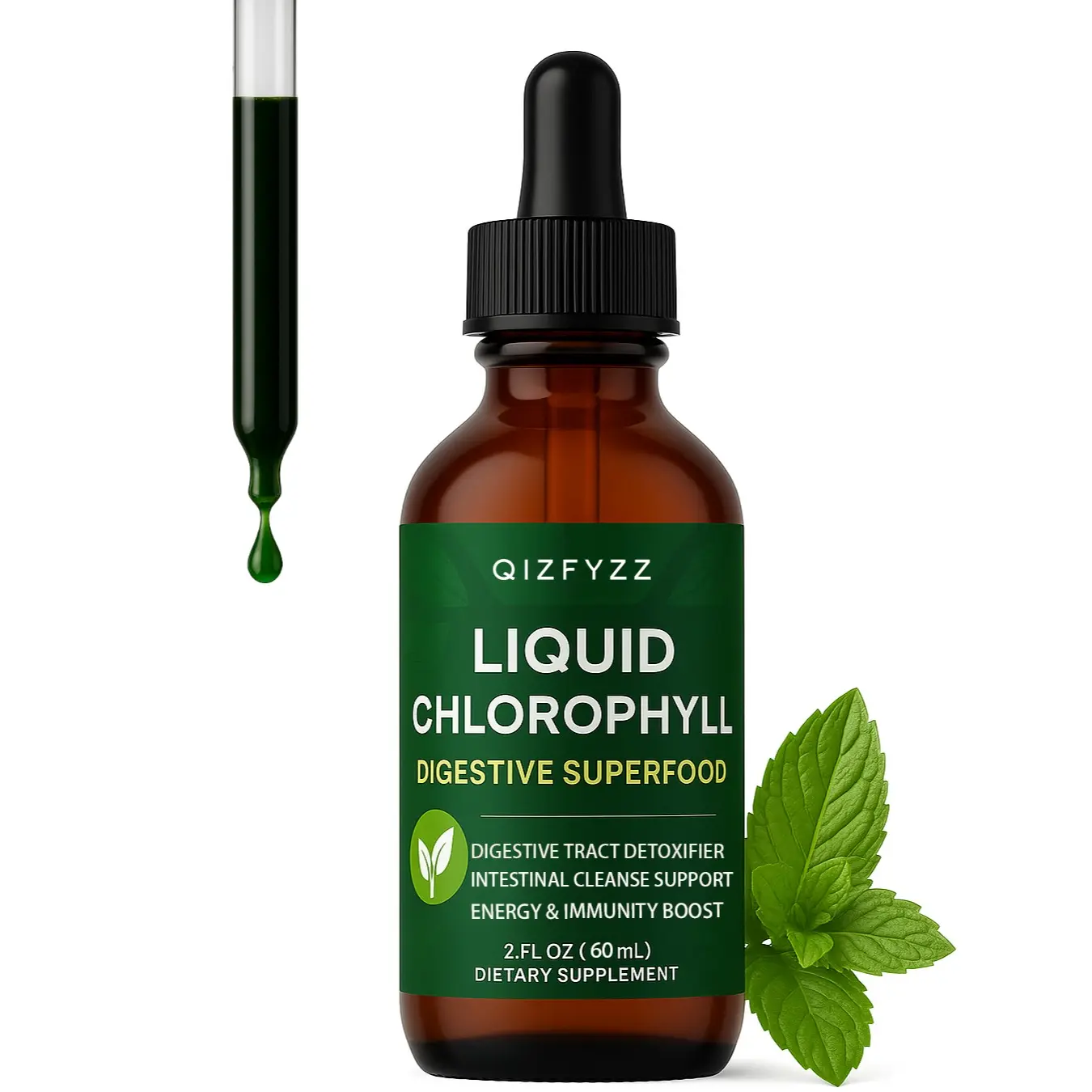NEW AGE Chlorophyll Liquid Drops - Non Toxic Natural Concentrate Liquid Herbal Supplement, Energy Booster, Immune Aid, Gut Health & Constipation Control, Gentle Detox, Internal Deodorant, Liver Support - 2 Fl Oz Vitamins, Healthcare Dietary Supplement, Li