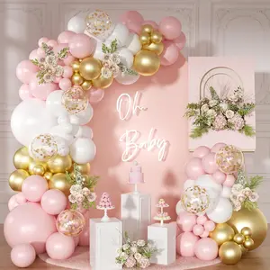 138-Piece Pink & Gold Balloon Garland Kit with Confetti Balloons for Baby Showers & Weddings