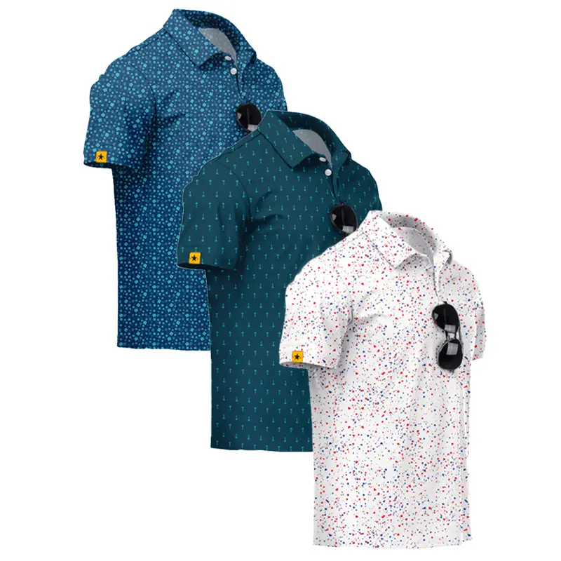 White base with red/blue splatter + dark duck blue golf ball divots + dark duck blue small floral