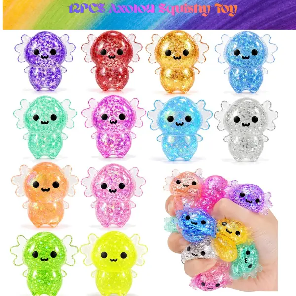 12PCS Axolotl Squishy Toys for Kids, Cute Axolotl Fidget Toys & Stress Relief Balls, Squeeze Sensory Toys, Party Favors & Birthday Gifts for Girls and Boys