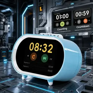 AI voice-activated kids digital alarm clock Color touch screen smart children’s timer Pomodoro study countdown timer with 24-hour timing Cute cartoon robot appearance with interactive face display Built-in music player and sleep aid white noise function