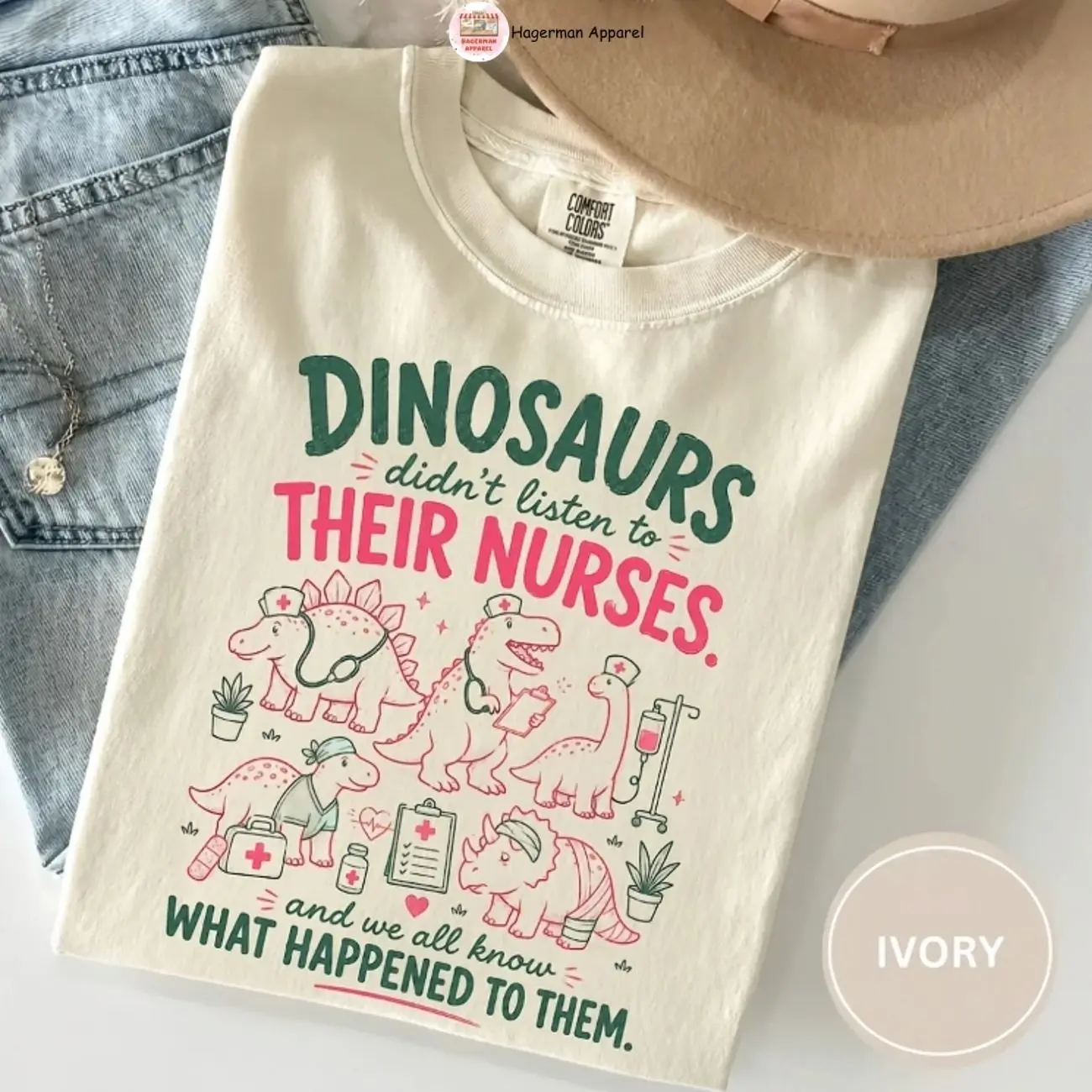 Comfort Colors Dinosaur Their Nurse T-shirt, Funny Nurse Shirt, Nurse Graphic Tee, Gift For Women, Full Size, Soft Cotton