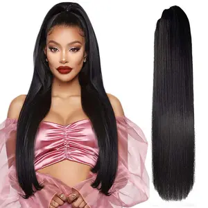 Synthetic Black30inch Ponytail Extensions Straight Drawstring Ponytail Extension Long straight Clip in Hair Extensions Ponytail Synthetic Hairpiece for Black Women(Black,5.99 OZ)