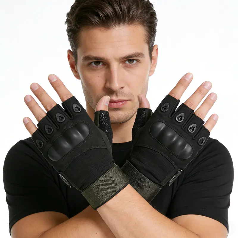 Super Fiber & PVC Half Finger Tactical Gloves, Breathable Summer Outdoor Gloves Anti-Slip Wear-Resistant For Men Women, Motorcycle Cycling Hiking Camping Climbing Training