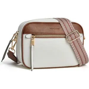 Small Crossbody Bag for Women Triple Pockets Vegan Leather Shoulder Camera Purse with Long Guitar Strap