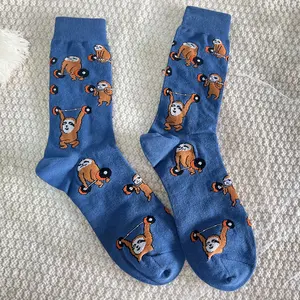 1 Pair Unisex Mid-calf Socks With Cute Sloth Bodybuilding Weightlifting Fashionable Suit In All Seasons Spandex Womenswear