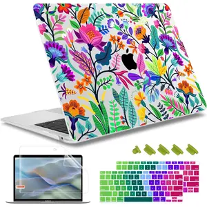 Compatible with New MacBook Air 13 inch Case 2021, 2020 2019 2018 Release Model: M1 A2337 A2179 A1932, Floral Leaves Garden Rainbow Hard Shell Case for New Mac Air 13 & Retina Dispaly