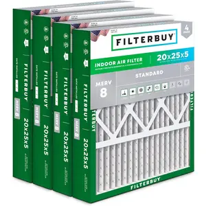 Filterbuy 20x25x5 Air Filter (4-Pack), Pleated MERV 8 Dust Defense HVAC AC Furnace Air Filters for Honeywell FC100A1037, Lennox X6673, Carrier, and More