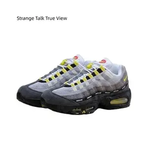 Grey Mesh Panel Sport Trainers Yellow Decor Shock Absorb Cushion Retro Sneakers All Match Outdoor Street Shoes