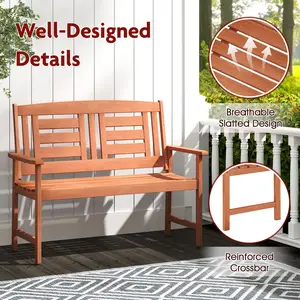 COSTWAY - Outdoor Solid Wood Loveseat Hardwood 2-Seat Bench with Inclined Backrest and Slatted Seat