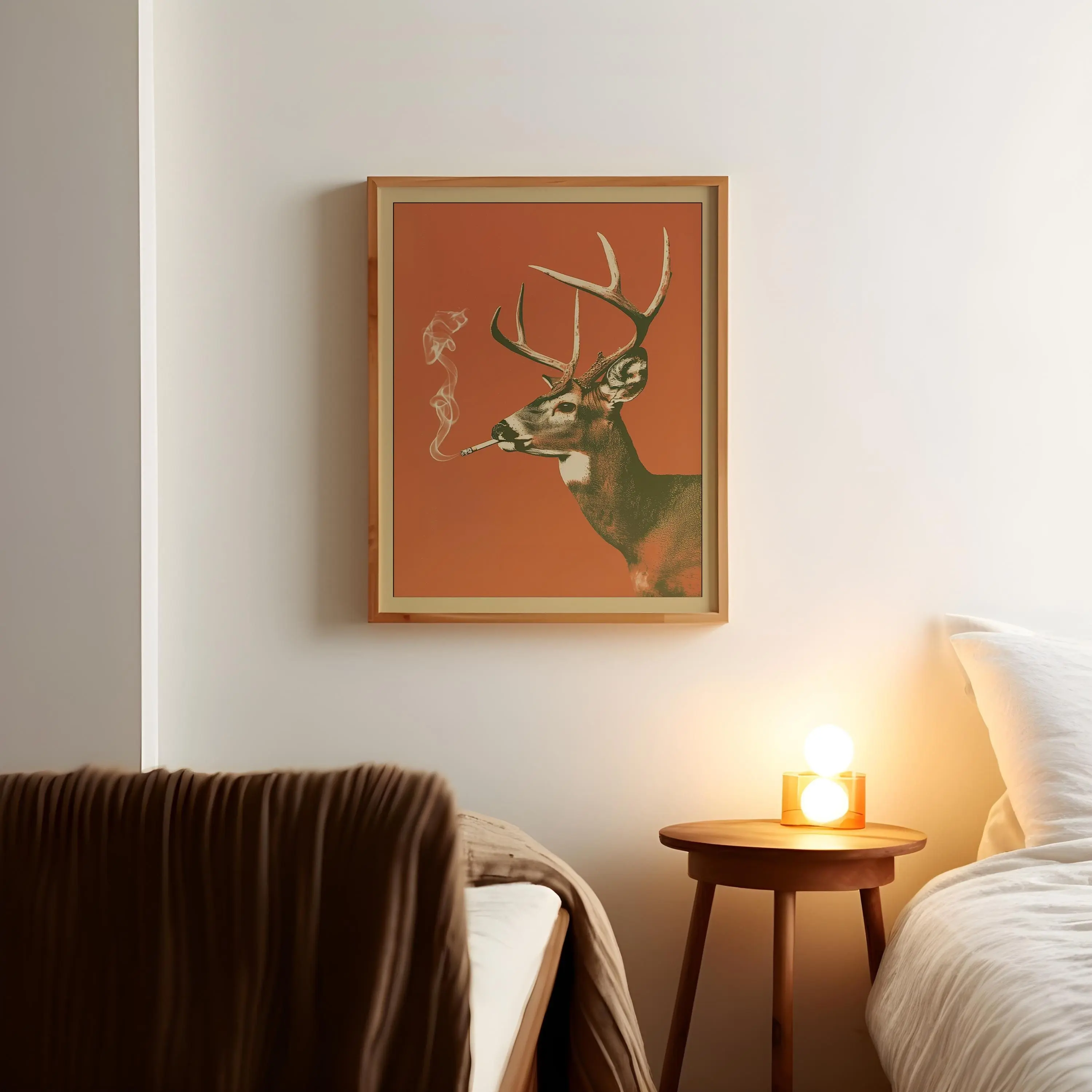 [ SALE UP TO 48% ] Buck Smoking a Cigarette Vintage Poster Art Funny Whitetail Deer Retro Whimsical Print Cabin Wall Decor Outdoor Sports Hunter Illustration