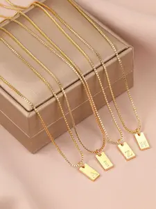 Minimalist Rectangle Initial Letter Necklace for Women Men, Dainty Gold Alphabet Charm, A-Z Personalized Custom Jewelry, Ideal Gift for Her Him, Perfect for Everyday Wear, Great for Layering, Suitable for Casual and Formal Outfit, Versatile Minimal Style