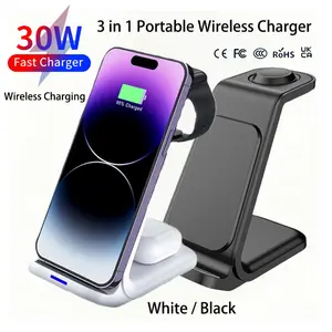 Desktop Universal   2025 Innovative Products 3 in 1   30W Fast  for iPhone Multifunctional Travel Charger Wireless Charging Station Foldable Portable Solar Power Bank Large Capacity Phone Case with Lens Protector Lip Tint Suction Holder Vehicles