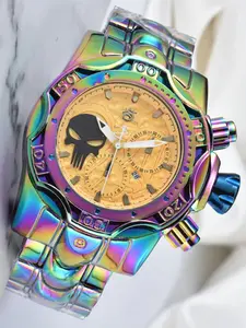 Men's Street Trend Skull Design Round Dial Quartz Analog Watch, Trendy Wristwatch with Colorful Band, Chic All-match Accessories As Gift for Boyfriend