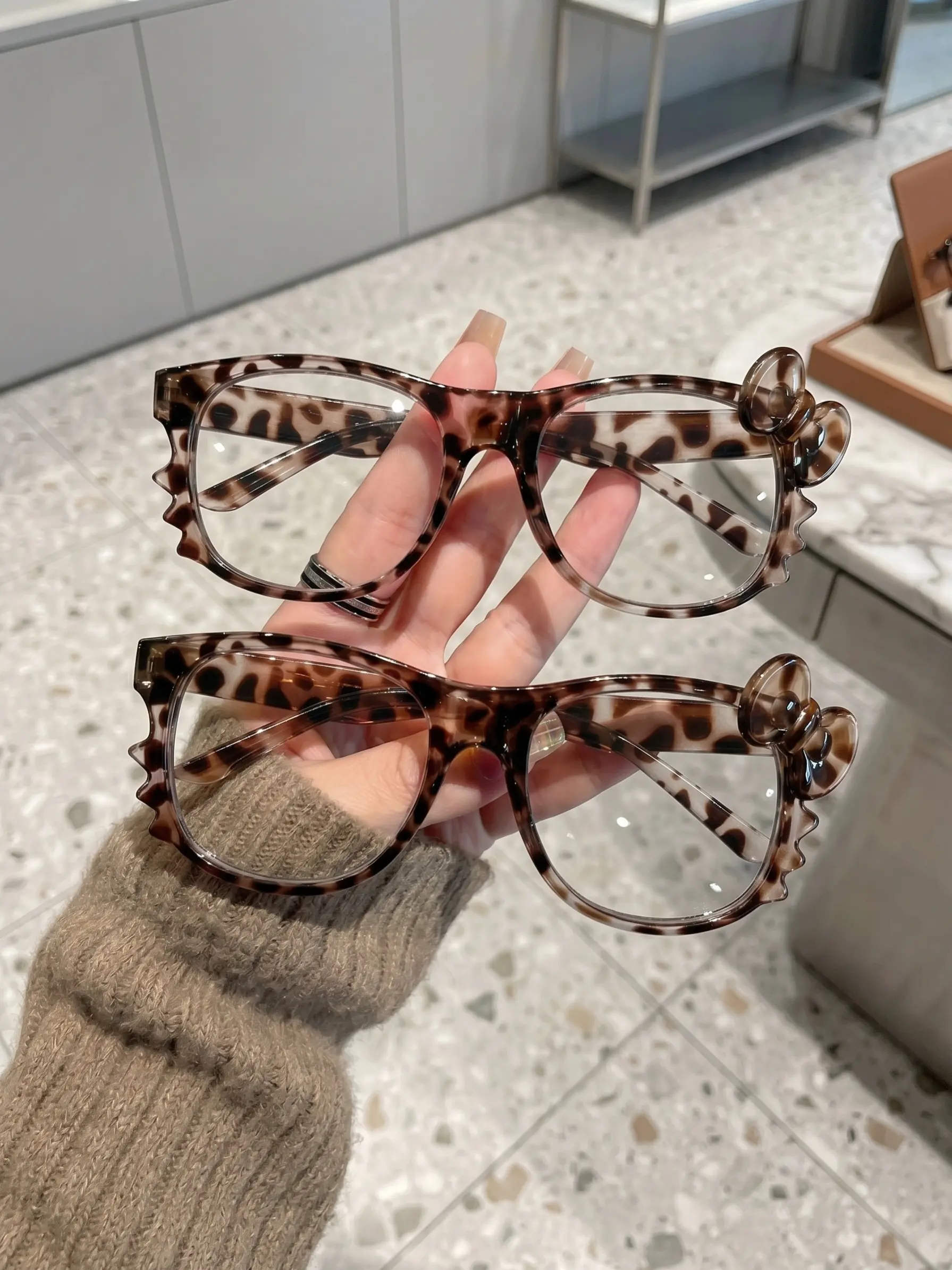2 Pairs Cute Cat Bow Glasses, Leopard Pattern, Y2K Style, Anti-Blue Light, PC Frame, All Seasons, Street Fashion Accessory, Trending Glasses