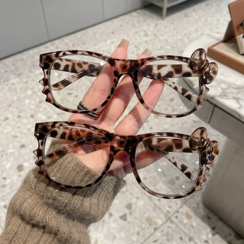 2 Pairs Cute Cat Bow Glasses, Leopard Pattern, Y2K Style, Anti-Blue Light, PC Frame, All Seasons, Street Fashion Accessory, Trending Glasses