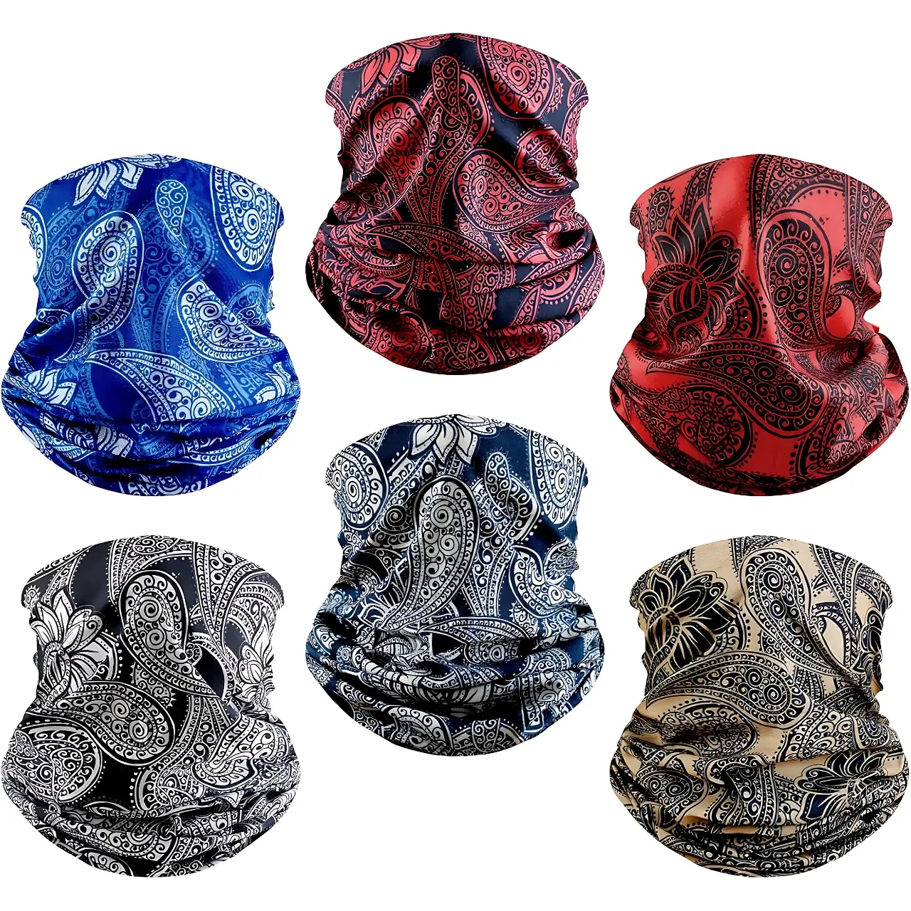 6 Pack Paisley Boho Neck Gaiter Elastic Balaclavas Face Mask Versatile Bandana for Men Women