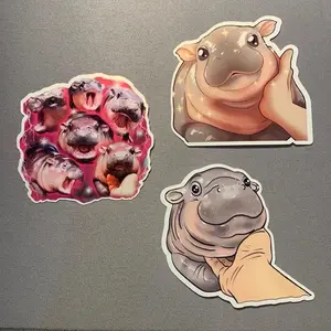 Moo Deng Cute Hippo Water Bottle Stickers for Decoration