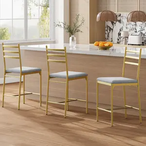 Garvee Modern Upholstered Bar Stools: Padded Dining Chairs with Ladder Back, Metal Frame, and Footrest. Comfortable Counter Height Seating for Kitchen Islands and Bars.
