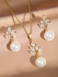 Elegant Wedding Jewelry Set for Brides, Pearl Pendant Necklace & Earrings Two-Piece Set, Versatile European and American Fashion Accessories