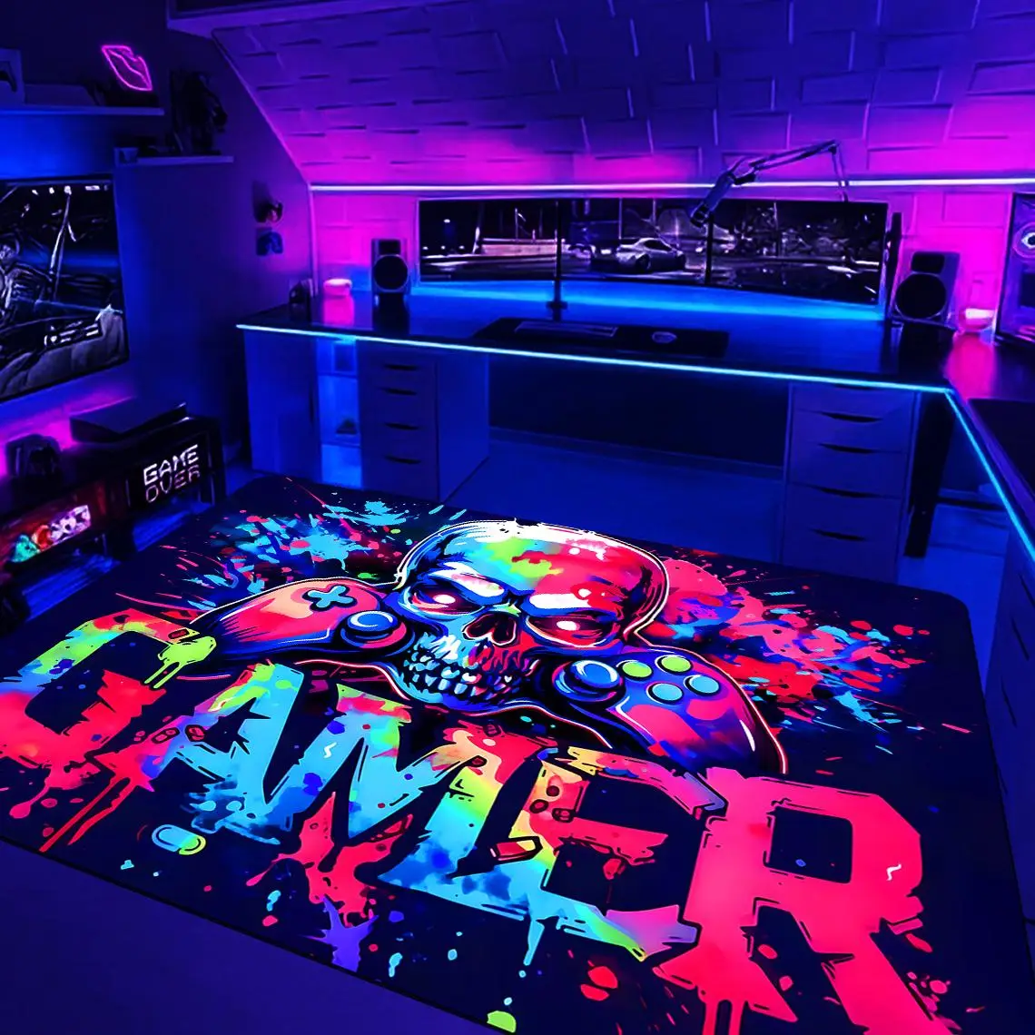 Gamepad Pattern Flannel Carpet, 1 Count Fluorescent Soft and Comfortable Area Carpet, Floor Carpet for Home Entrance, Kitchen, Living Room, Bedroom Ca