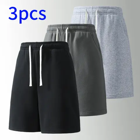 3-Pack ， men’s shorts: elastic waistband drawstring 5‑inch casual shorts; minimalist solid‑color running shorts that are easy to match; suitable for summer daily commuting, work, outdoor sports, and indoor workouts.