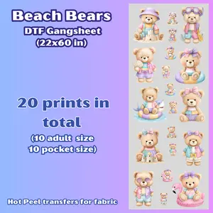 G56 Beach Bears DTF Gangsheet transfers for shirts