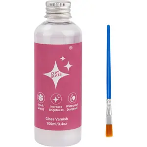 Air Dry Clay  & Polymer Clay Varnish, 100ml High Gloss Clear Sealer Top Coat for Pottery & Ceramics, Water-Based Low Odor Clear Coat for Miniatures & Crafts, Brush Included (3.4oz)