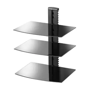 VEVOR 3 Tiers Wall Mounted AV Media Stand Adjustable Floating Projector Shelf, Design 3-Tier AV Media Stand Corner Shelf for Record Player Stereo Cabinet Audio Rack Tower with Height Adjustable Shelf