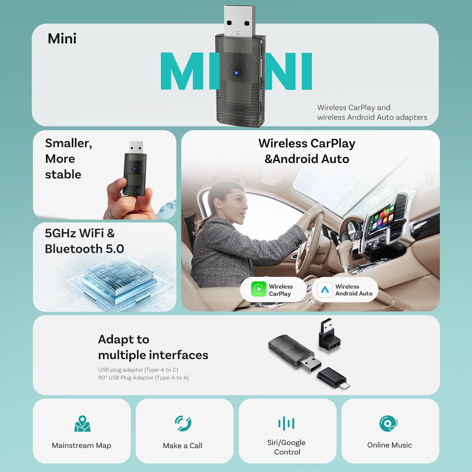OTTOCAST Wireless Apple CarPlay Adapter for Factory Wired Cars from 2016 Onwards - 2-in-1 Wireless CarPlay & Android Auto Adapter Easier Connectivity Compatibility Stable, Faster, Automotive