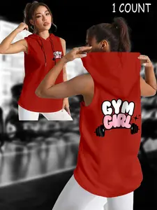 Women's Casual Hooded Sleeveless Vest with Letter Print, Yoga Sports Vest, Fashion Versatile Sports Style, Perfect for Summer Fitness Outdoor Wear