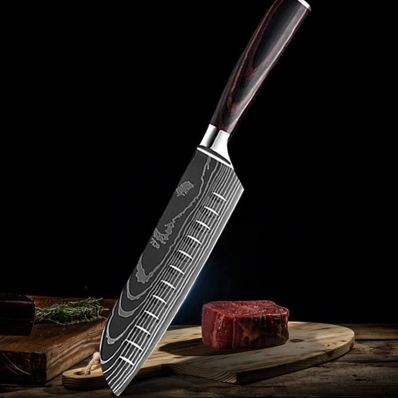 10 Piece Premium Japanese Knife Set with Laser Damascus Patterns, Imperial Collection, Ultra Sharp Cutting Edge