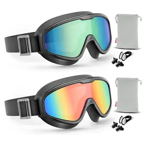 Aegend 2PCS Swim Goggles with Fabric Strap, Swimming Goggles Wide View No Leaking Pool Goggles for Youth Adult Women Men