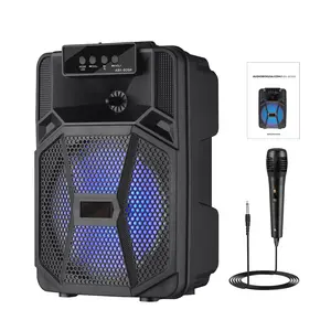 Portable FM Bluetooth Speaker 8-Inch Bass Subwoof Sound System Party Stage Speaker  wIth wired Microphone