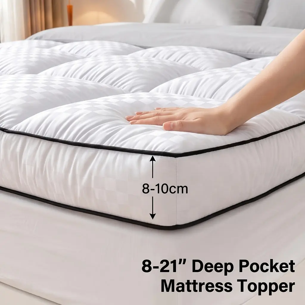 1000GSM Plush Quilted Mattress Topper & Pillow Top Protector (8-21" Deep Pocket)