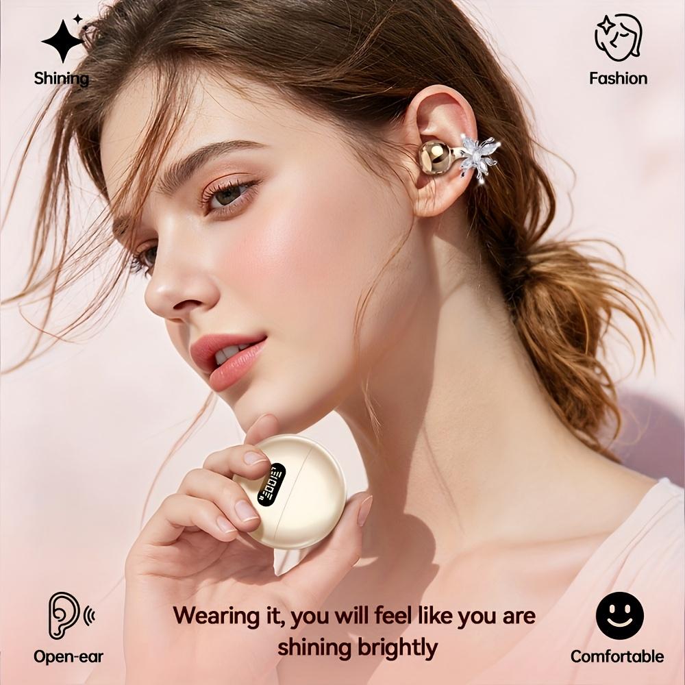 Bow decoration wireless clip on earphones, soft silicone clip on earphones, noise cancelling sports clip on earphones, Bluetooth earphones for making calls and listening to music