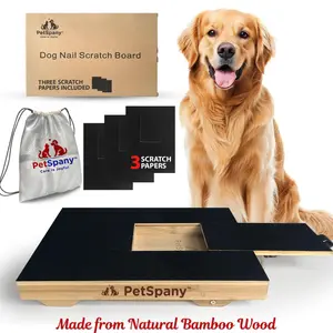 PetSpany Dog Nail Scratch Board 14.55x10.39 inch (37x26.4 cm) - Bamboo Wood Scratch Pad with Treat Box - Stress-Free Dog Scratch Pad for Nails - Scratching Nail File Board